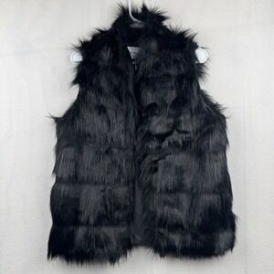 BCBGeneration Faux Fur Vest Sleeveless Black Womens Small S Fuzzy Cozy‎